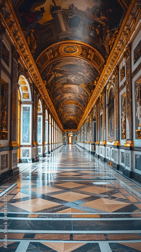 Obraz premium Exploring the Opulent Halls of a Prestigious Parisian Art Gallery a Journey Through Art History and Culture
