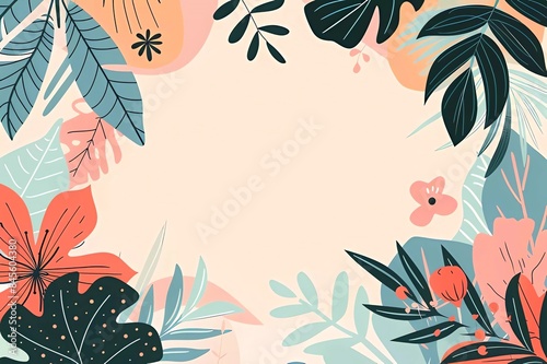 Summer banner template, frame with tropical leaves,monstera, palm tree. Hello summer. Space for text.Poster, template for social media, banner, postcard. Cartoon illustration © Анна Безрукова