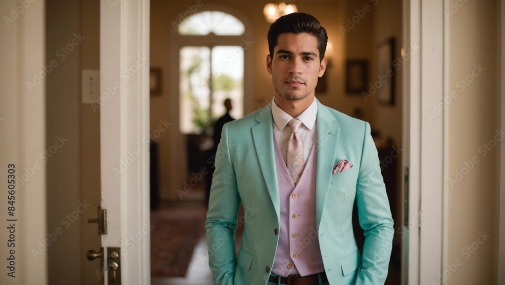 Handsome Hispanic Man in Stylish Pastel Suit Handsome Hispanic Man in Stylish Pastel Suit
