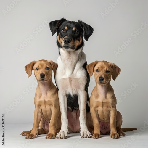 three dogs on a clean white background