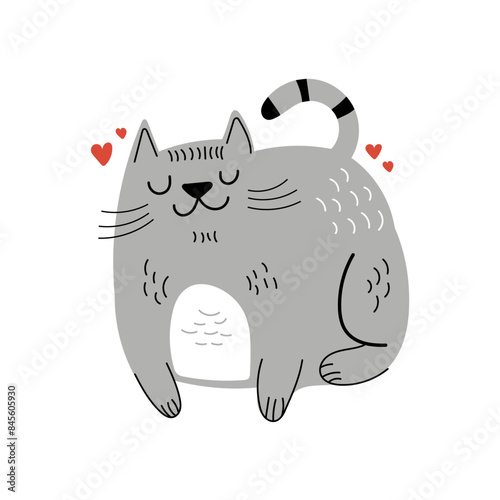 Сute striped gray cat isolated on white.Can be used for t-shirt print, stickers, greeting card design. Vector