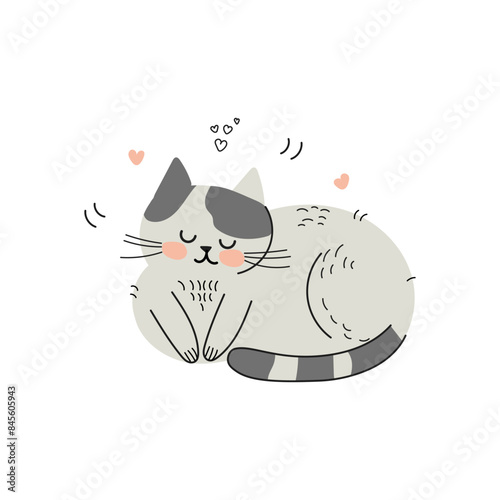 Сute striped gray cat isolated on white.Can be used for t-shirt print, stickers, greeting card design. Vector illustration