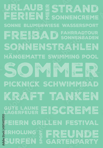 Sommer-Plakat über alles, was man während des Sommers gerne unternimmt und was Spaß macht. Vektorgrafik. photo