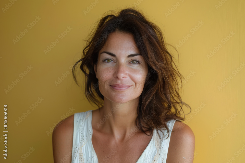 A close up portrait of a woman with a subtle smile A close up portrait of a woman with a subtle smile
