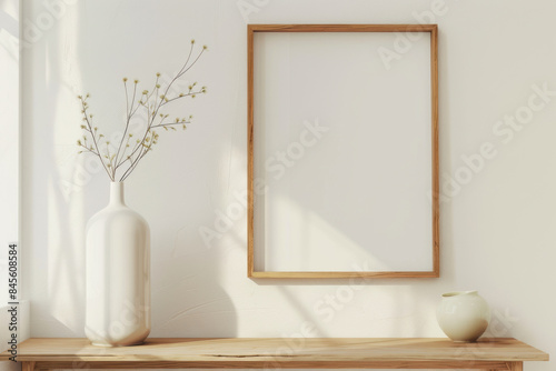 Minimalist Interior with Blank Frame and Vase