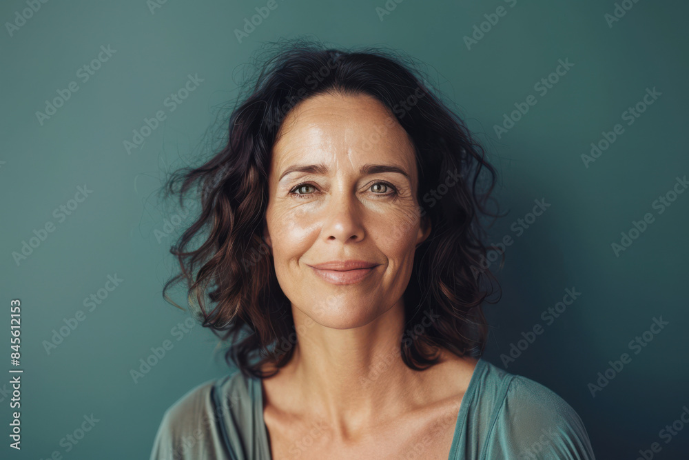 A close up portrait of a woman with a subtle smile A close up portrait of a woman with a subtle smile