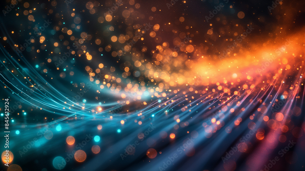 A closeup of green and blue fiber optic cables, with red laser beams shining through them against black background. The lights create dynamic streaks on the dark surface. A closeup of green and blue fiber optic cables, with red laser beams shining through them against black background. The lights create dynamic streaks on the dark surface.