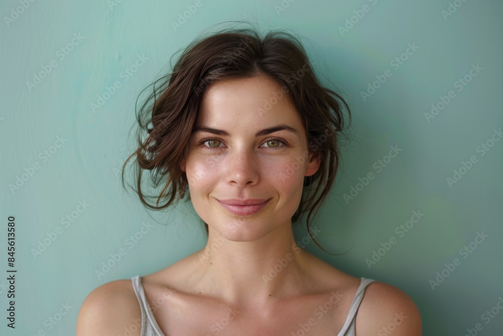 A close up portrait of a woman with a subtle smile A close up portrait of a woman with a subtle smile