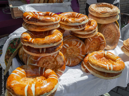 Tandoor naan or tandoor bread sold at the market. Traditional asian food