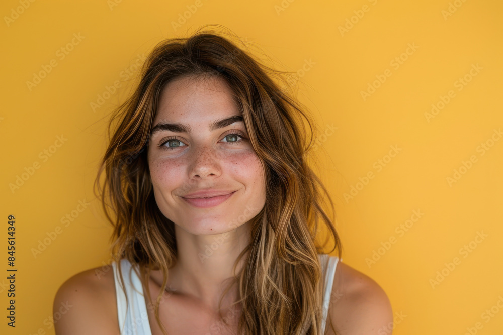 A close up portrait of a woman with a subtle smile A close up portrait of a woman with a subtle smile