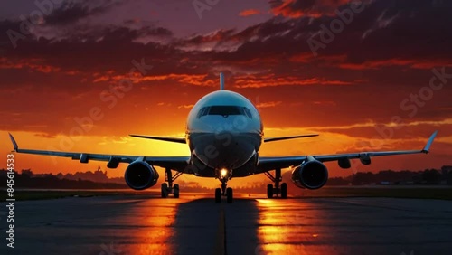 plane landing with sunset. seamless looping 4k video