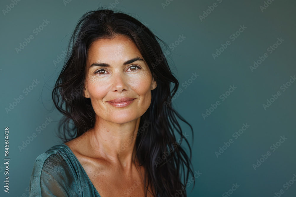 A close up portrait of a woman with a subtle smile A close up portrait of a woman with a subtle smile