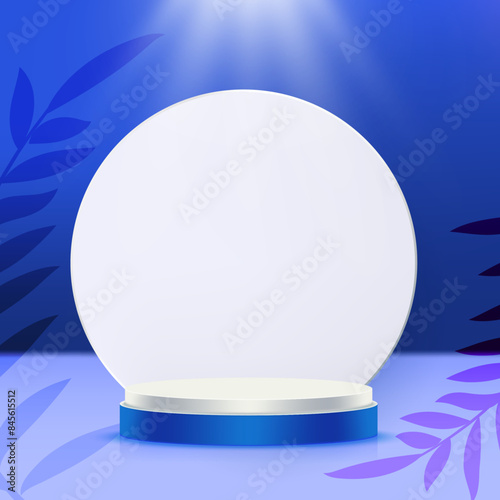 Futuristic Technological Platform for Product Presentation. Digital Stage Podium with Dynamic Lighting on a Blue Background