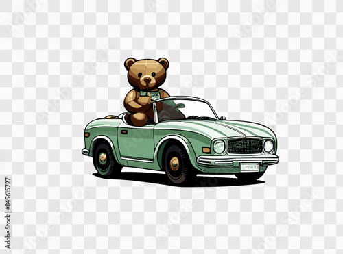 classic club slogan with bear doll and classic car vector illustration.
