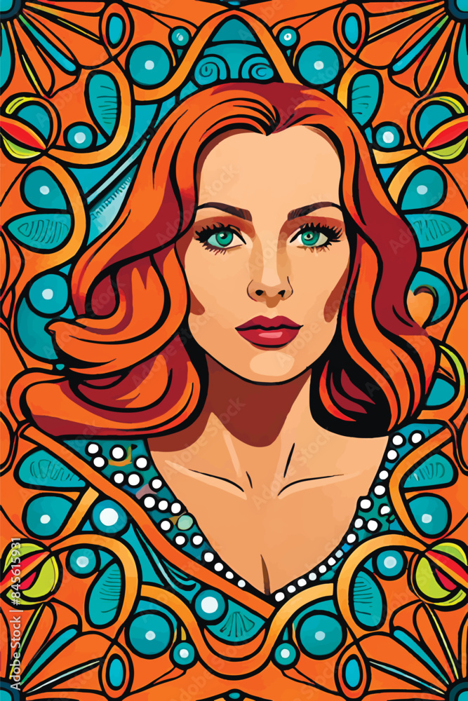 Illustrate a Superwoman in a Retro 1970s Pop Art Style with Feminist Themes, Featuring Strong, Feminine Women, Floral Patterns, Daisies, Hippie, Trippy Psychedelic Elements, and Ornamental Frames Illustrate a Superwoman in a Retro 1970s Pop Art Style with Feminist Themes, Featuring Strong, Feminine Women, Floral Patterns, Daisies, Hippie, Trippy Psychedelic Elements, and Ornamental Frames