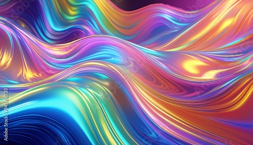 Abstract rainbow neon color wavy holographic background surface