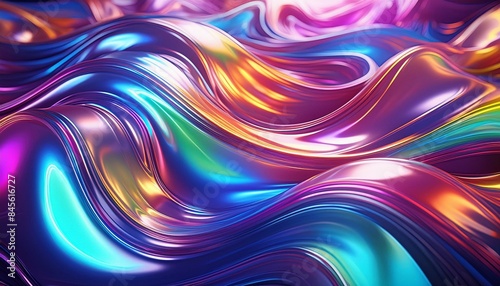 Wallpaper Mural Abstract rainbow neon color wavy holographic background surface Torontodigital.ca