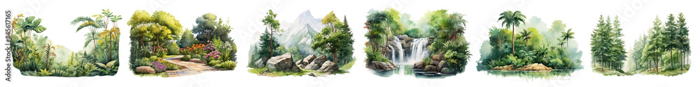 Obraz premium PNG Serene nature landscape paintings set