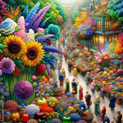 155 4. Flower market - depicted in vibrant glass macro realism, © Cat Shop