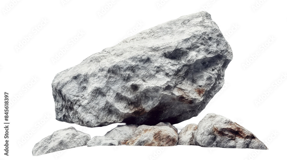 Fototapeta premium A collection of boulders on a black backdrop - heavy rock, big stones isolated on PNG transparent background.