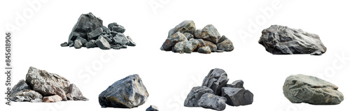 Multicolored pile stone of Metamorphic Igneous and sedimentary isolated on transparent background
