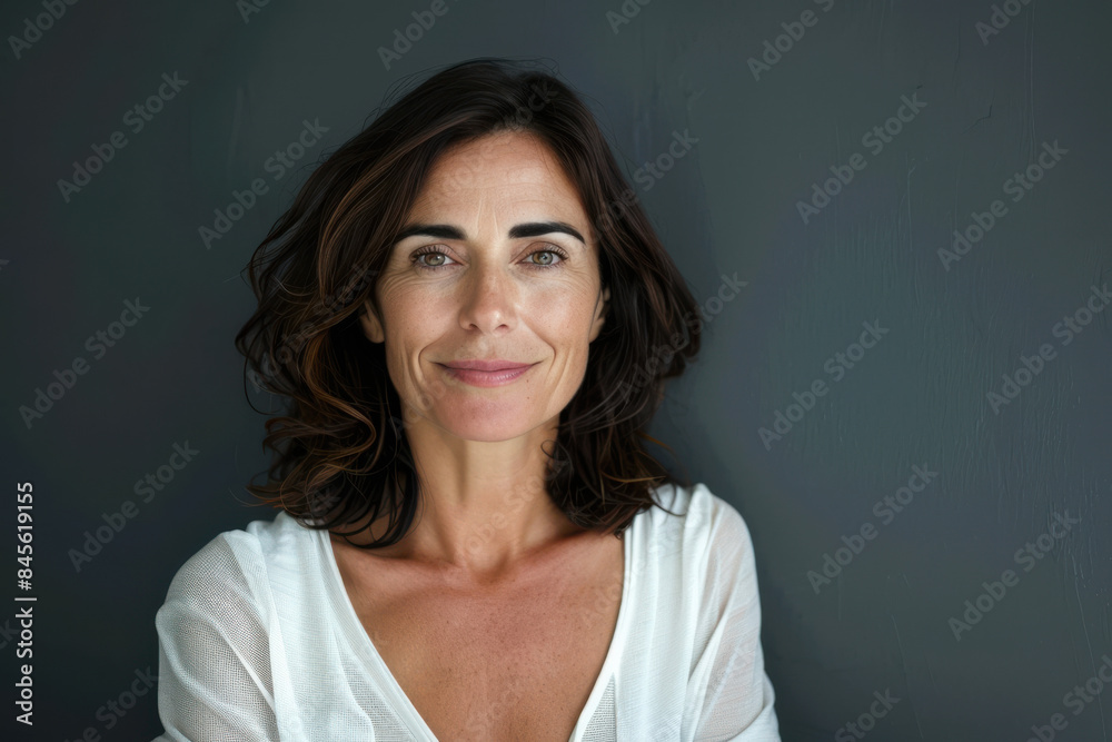A close up portrait of a woman with a subtle smile A close up portrait of a woman with a subtle smile