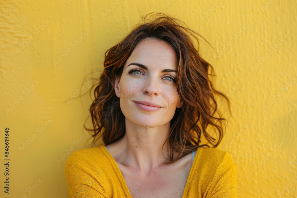 A close up portrait of a woman with a subtle smile A close up portrait of a woman with a subtle smile