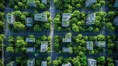 topdown aerial view of urban grid with lush green park city planning and nature concept digital illustration