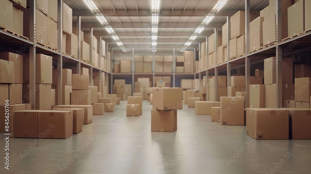 A warehouse full of boxes with a single box in the middle A warehouse full of boxes with a single box in the middle