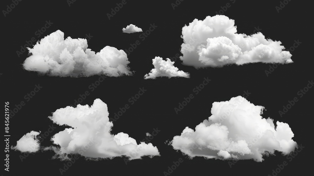 White clouds or fog set isolated on black background White clouds or fog set isolated on black background