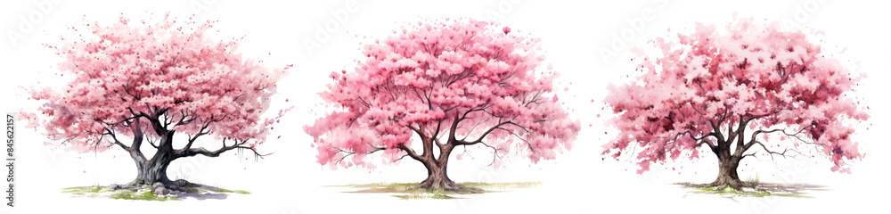 Watercolor cherry blossom tree png cut out element set Watercolor cherry blossom tree png cut out element set