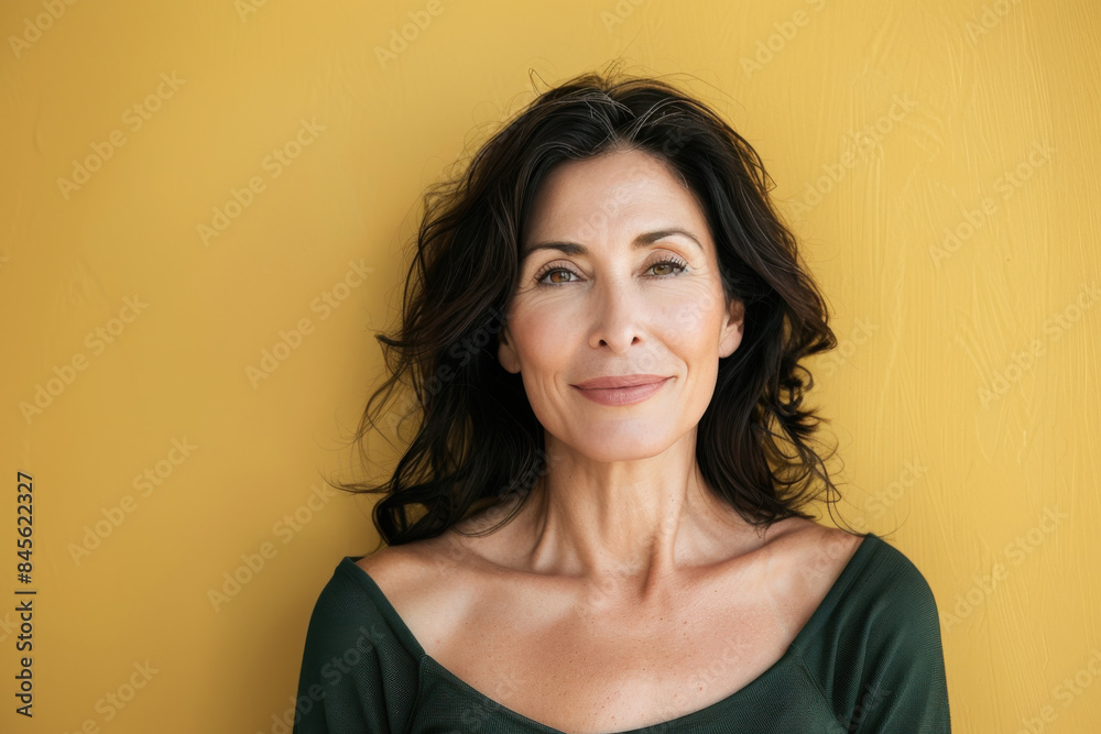 A close up portrait of a woman with a subtle smile A close up portrait of a woman with a subtle smile