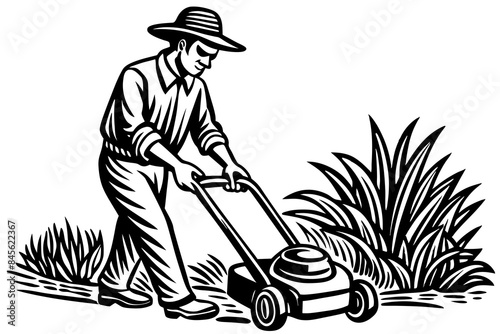 mow the grass vector illustration