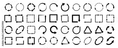 Cyclic rotation, recycling recurrence or renewal. Vector isolated set of flat icons with arrows. Symbol of progress or speed, turning or spinning pictogram. Exchange or swapping, synchronization photo