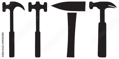 Set of hammer in silhouette icon. Set of reflex hammer mechanical, Workshop, hammer. Isolated On Transparent Background.