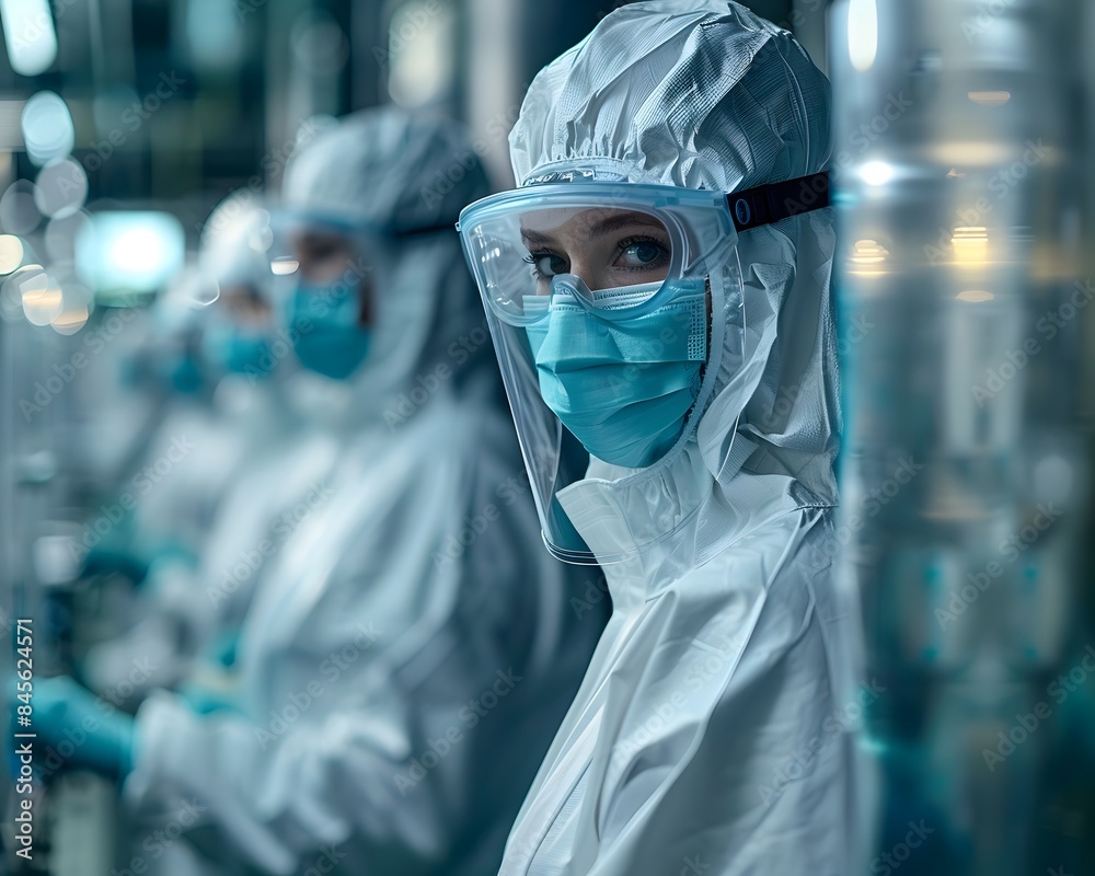 Pharmaceutical Plant Workers Wearing Protective Gear for Precision and Safety in Production Pharmaceutical Plant Workers Wearing Protective Gear for Precision and Safety in Production