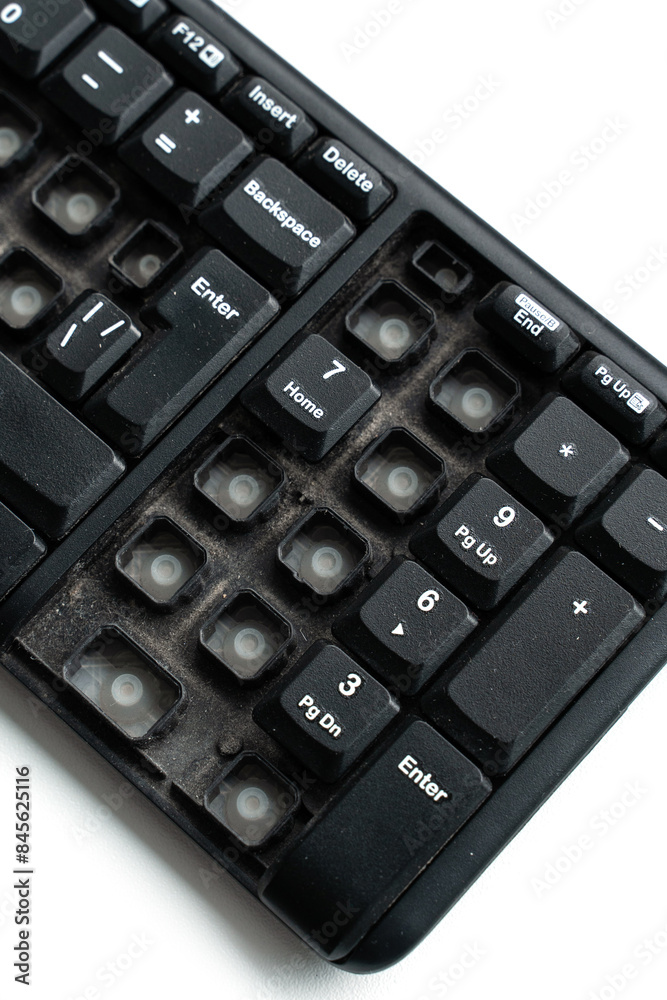 Close-Up of Old Dusty Keyboard with Missing Keys