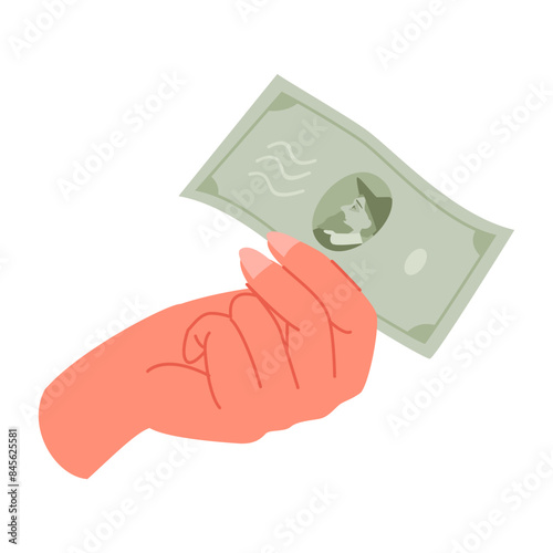 Human hand holding banknote. Hand with cash money cartoon vector illustration