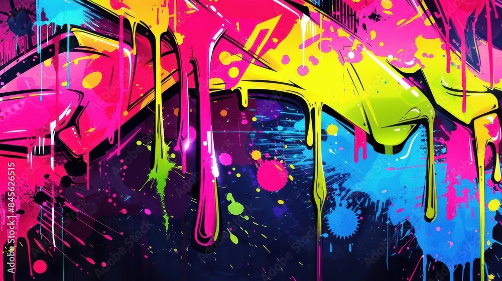 Obraz premium vibrant graffiti art background with neon drips and splatters abstract digital illustration
