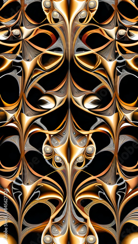 Abstract Gold And Black White Digital Art With Geometric Shapes and Dynamic Line 
