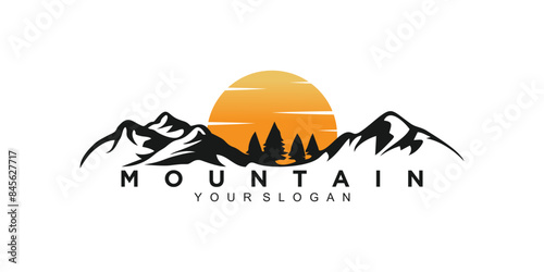 Mountain and adventure logo design vector with illustration premium concept idea