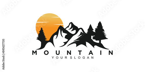 Mountain and adventure logo design vector with illustration premium concept idea