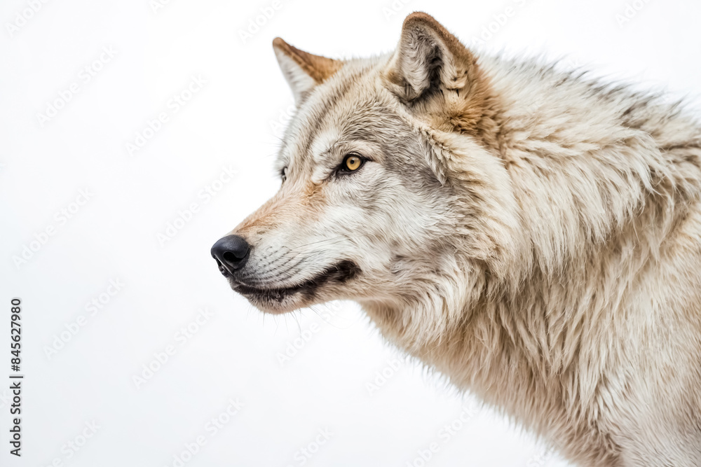 Fototapeta premium Close-up portrait of a wolf's head, looking to the side with intense eyes