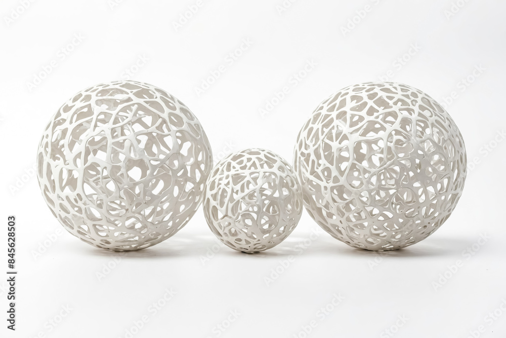 White Ceramic Sphere Ornaments with Intricate Design White Ceramic Sphere Ornaments with Intricate Design