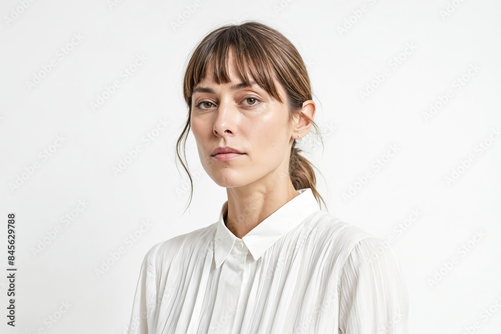Portrait of a Young Woman with Brown Hair and White Shirt Portrait of a Young Woman with Brown Hair and White Shirt