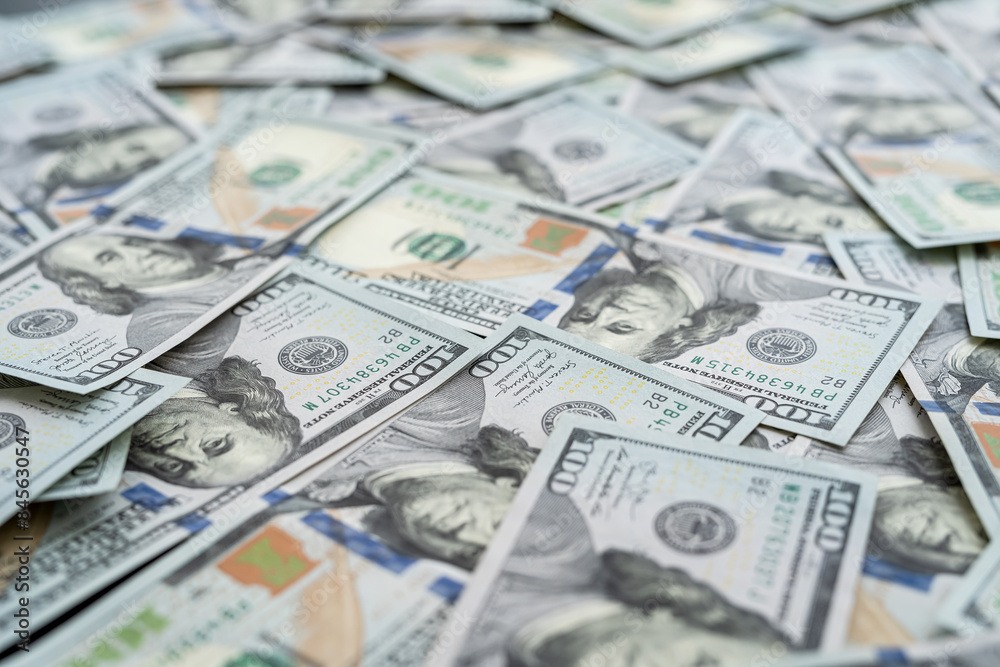 Pile of new 100 one hundred dollars as finance background. Nobody, usa money Pile of new 100 one hundred dollars as finance background. Nobody, usa money