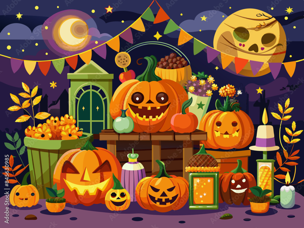 Pumpkins and other stuffs for Halloween party. Pumpkins and other stuffs for Halloween party.