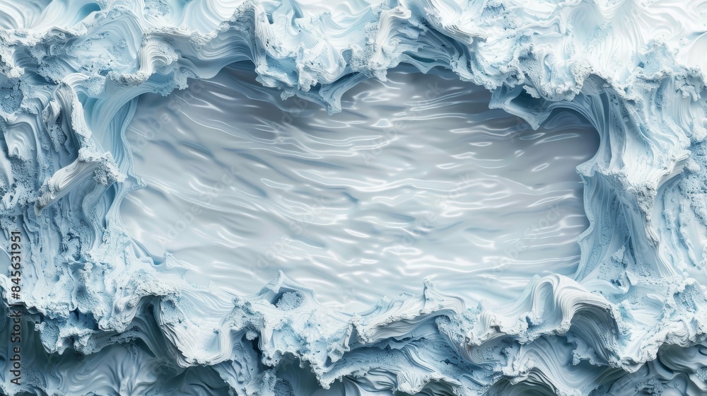 A large wave of ice is crashing into a small hole in the ice A large wave of ice is crashing into a small hole in the ice