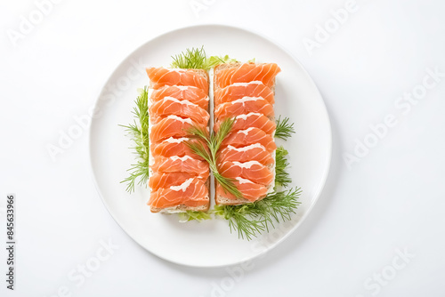 Smoked Salmon Sandwiches on a White Plate