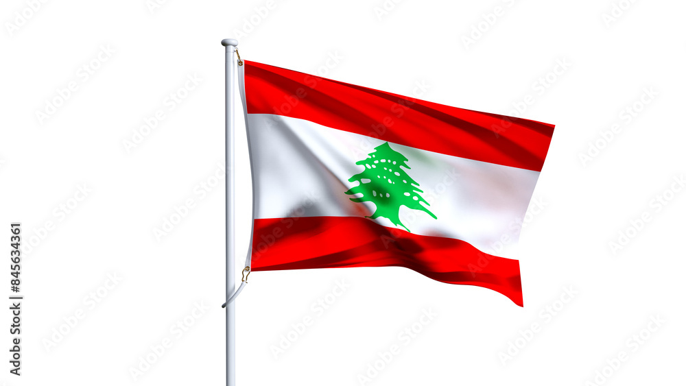 Naklejka premium Waving flag of lebanon isolated on transparent background.